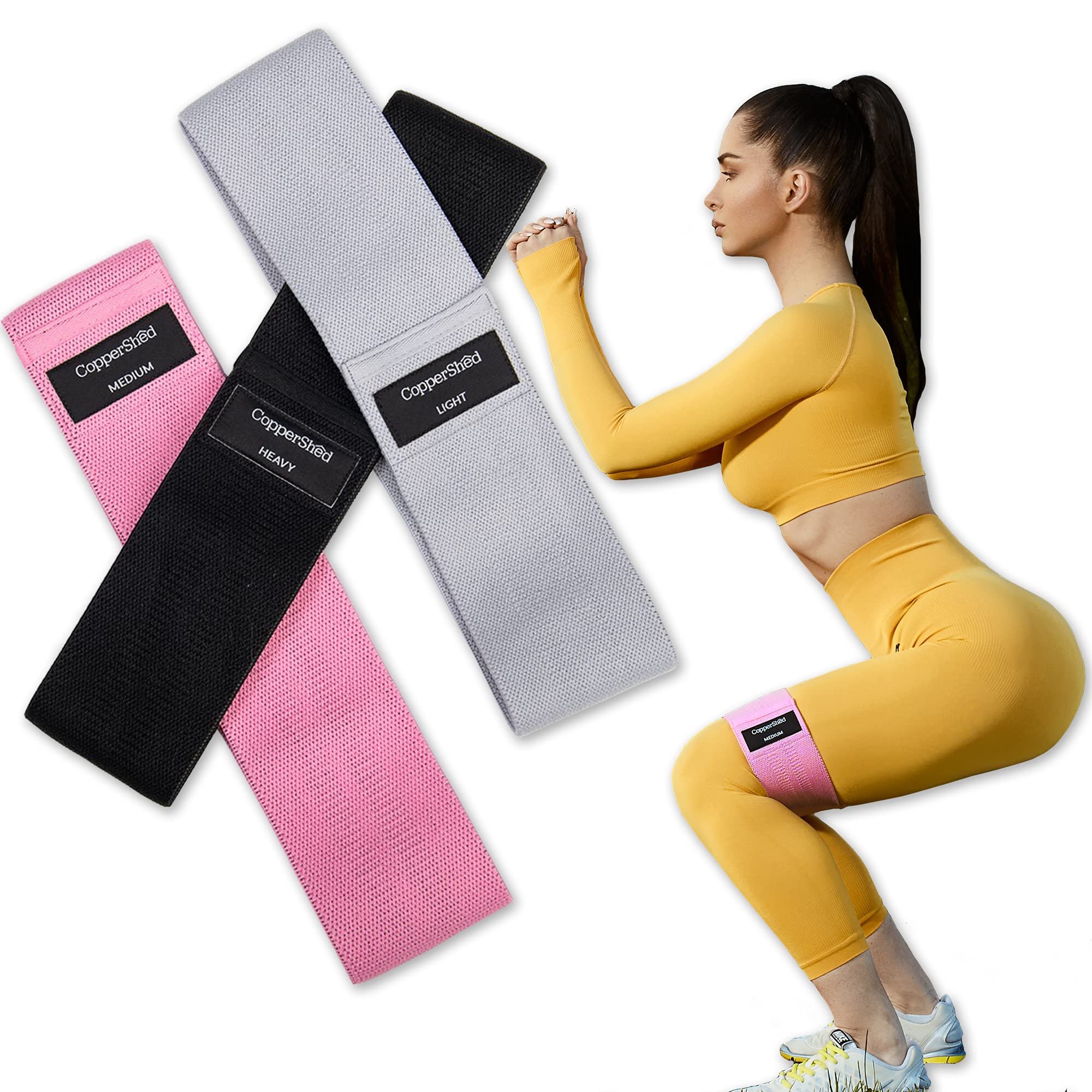 COPPERSHED Resistance Bands Set – 3 Pack Exercise Bands for Women and Men Non Slip Workout Band Skin-Friendly Fitness Bands for Legs Glutes Body Workout Loop Bands for Home, Gym, Yoga Training