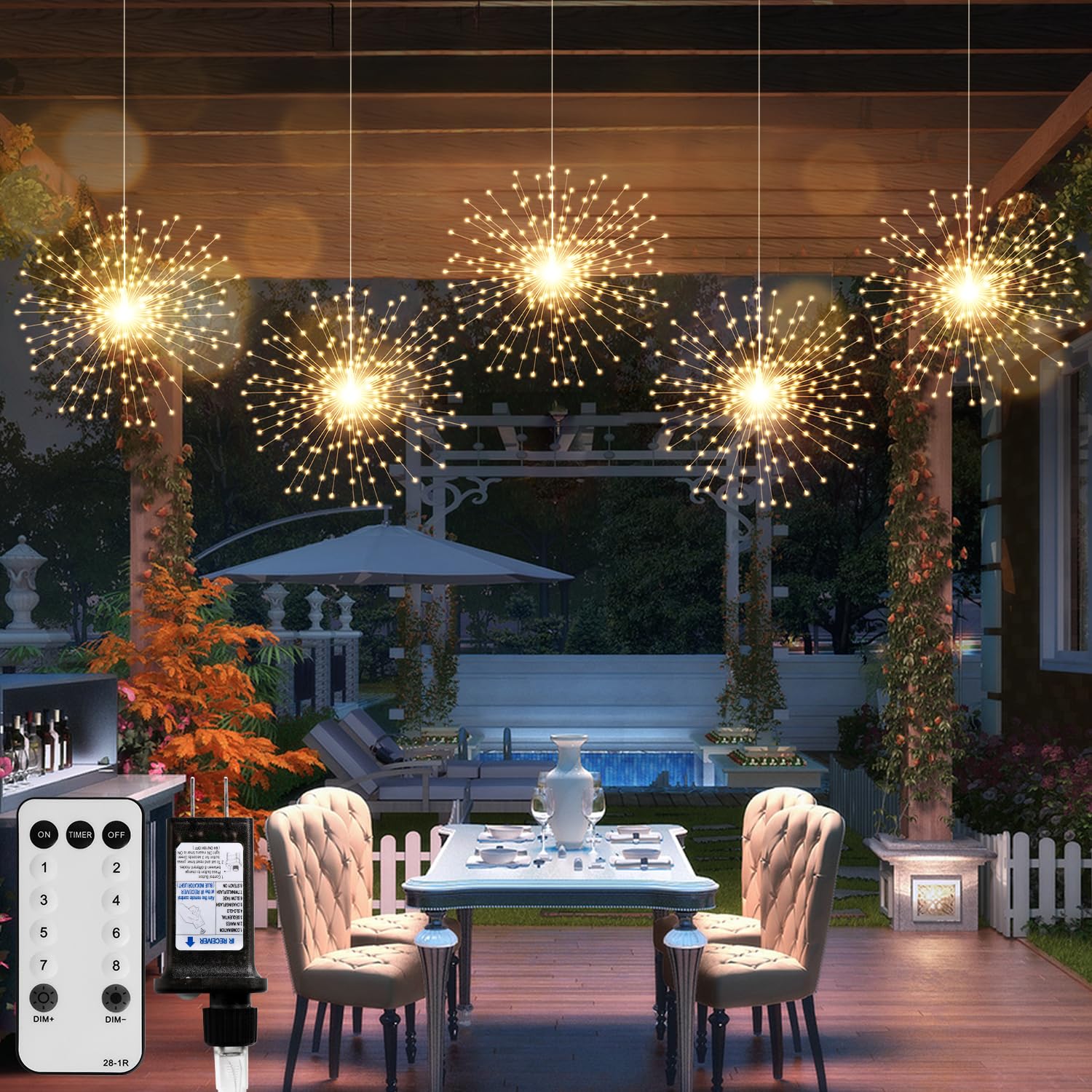 Photo 1 of DoonDar 5 Pack Firework String Lights Christmas Lights, 200 LED 8 Modes Hanging Starburst Lights for PartyGarden Decoration (Warm White)