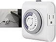 GE 24-Hour Heavy Duty Indoor Plug-in Mechanical Timer, 2 Grounded Outlets, 30 Minute Intervals, Daily On/Off Cycle, for Lamps, Seasonal, Christmas Tree Lights and Holiday Decorations, 15075