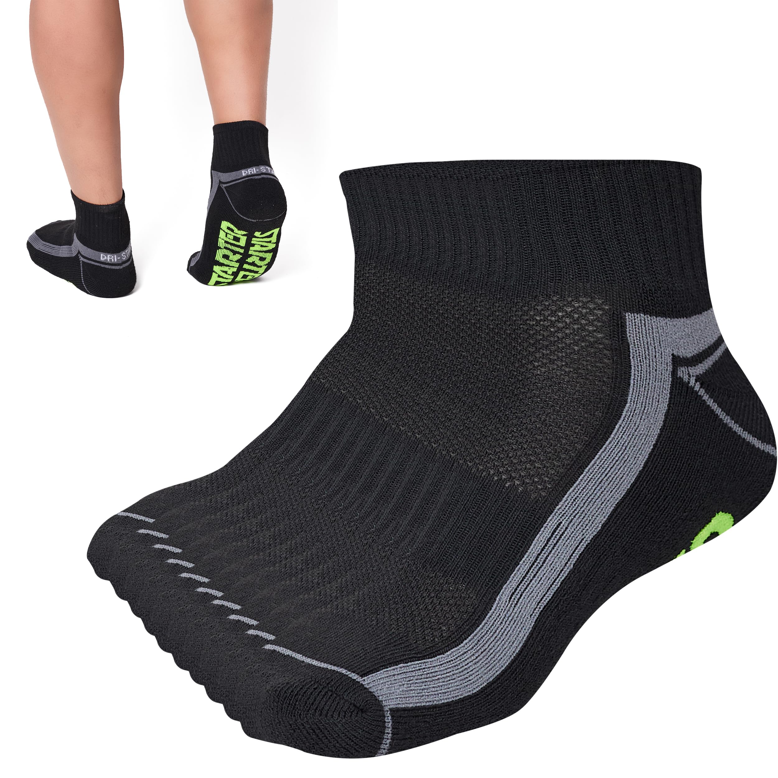 STARTER Men's 10 Pack Half Cushion Quarters Socks (Black, 6-12)