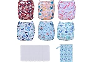 TDIAPERS Baby Cloth Diapers Washable Reusable One Size Adjustable for Baby 6 Pack with 6 Pcs Microfiber Inserts, 1 Wet Bag