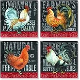 Fresh Farm Country Roosters 4 x 4 Inch Tabletop Coasters Gift Boxed Set of 4