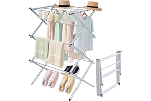 Whitmor Foldable Clothes Drying Rack: 3 Tier Laundry Drying Rack, Collapsible Drying Rack Clothing, Portable Space Saving Clothing Rack for Indoor Outdoor, 22.6" L × 14.6" W × 41.3" H, Gray