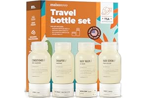 MAISONOVO Travel Bottles for Toiletries, TSA Approved, Leak Proof Refillable, Travel Size Containers and Bottles with Water Proof Luxury Toiletry Bag