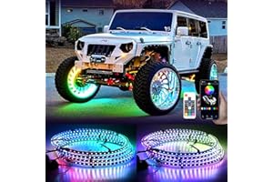Goodream Wheel Lights for Truck, Double-Sided Glowing Ring Light Kits RGB LED Strip Tire Lights with Turn & Braking Signal for Car Pickup SUV Hub Controlled by Remote and APP (4PCS, 17inch)