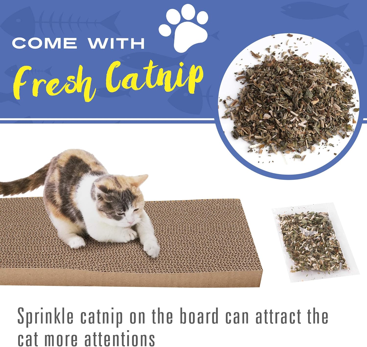 PrimePets 2 Pack Cat Scratcher Pad, Wide Corrugated Cat Scratching Pad Wave Shaped Reversible Replacement Cat Scratcher Cardboard Lounge Sofa Bed (Catnip Included) : Pet Supplies