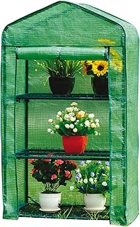 STREND PRO Klein Balkon Gewächshaus für Tomaten 69x49x128cm, mit 3 Etagen, inkl. Folien, Grün Kleines Garten Tomatenhaus, Regal Foliengewächshaus, Zimmer Pflanzenhaus, Gewächshausfolie Frühbeet
