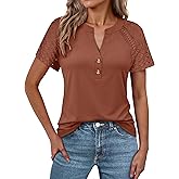 ANRABESS Womens Short Sleeve Lace Shirts 2026 Summer Henley V Neck Blouse Business Casual Top Spring Cute Work Trendy Clothes