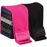 Cooraby 2 Pack Girls Cotton Fleece Lined Leggings Kids Thick Thermal Tights Winter Full Length Pants Warm Clothes