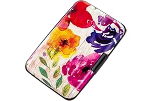 Kaabao Credit Card Holder, Metal Card Wallet RFID Blocking Mini Slim Aluminum Business Hard Card Case for Women Men (A Watercolor Flowers)