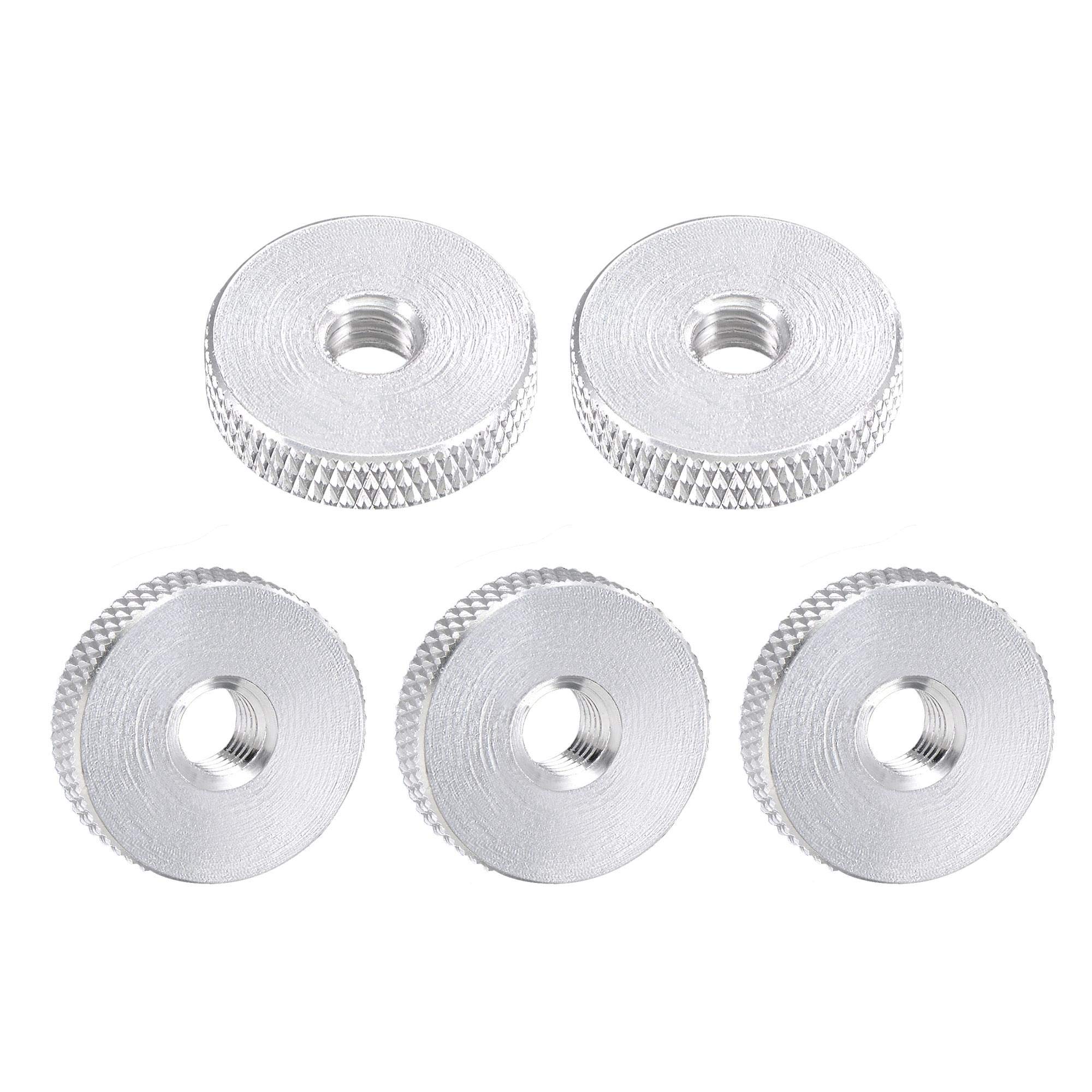 sourcing map Flat Knurled Nut - M6 x 20mm x 5mm Thumb Nuts Lock Adjusting Nuts Aluminum Alloy Silver 5Pcs