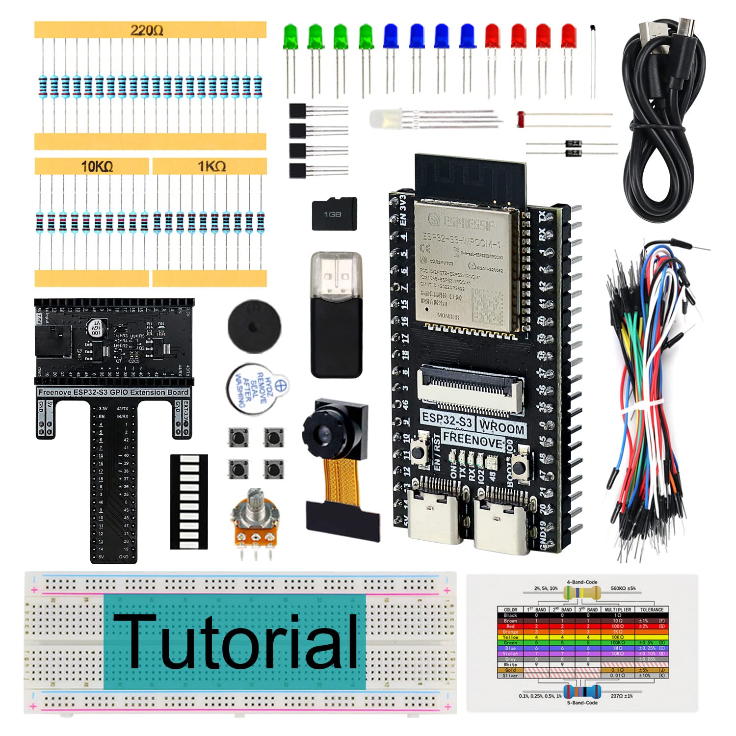 FREENOVE Basic Starter Kit for ESP32-S3 ESP32 S3 CAM (Included), Dual-core 32-bit 240 MHz Microcontroller, Onboard Camera Wireless, Python C Code, 418-Page Detailed Tutorial, 144 Items, 55 Projects