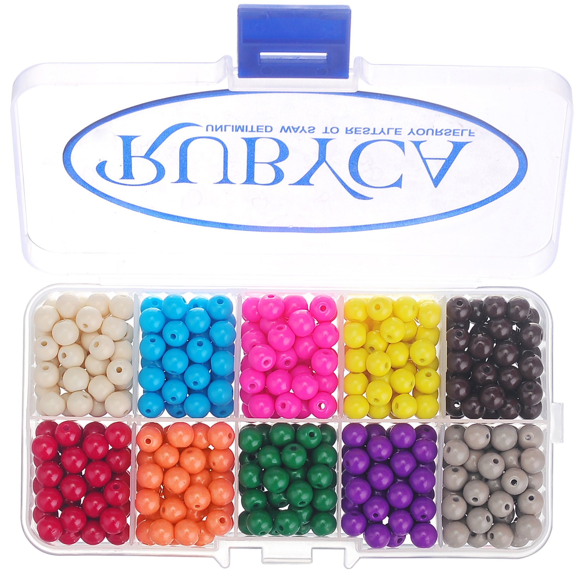 RUBYCA Opaque Painted Druk Czech Glass Beads for Jewelry Making 8mm, Mixed Colors w/Container Box