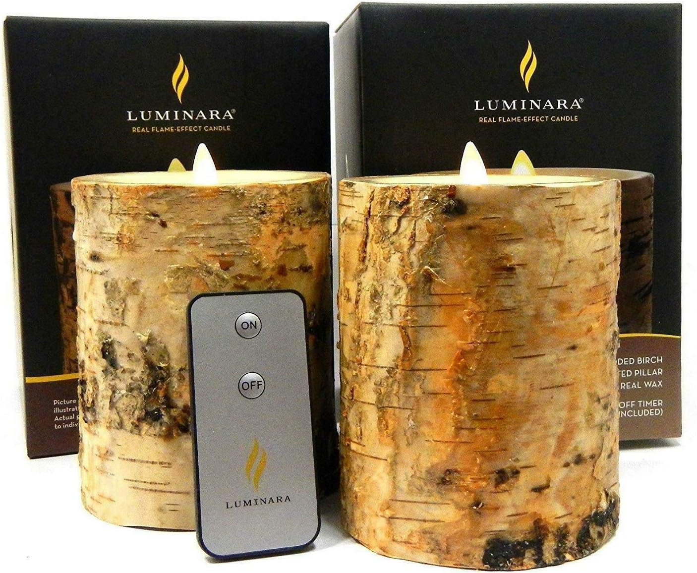 2pc Luminara Birch BARK Flameless Candle 5″ in. Tall Wax Pillar Set 4