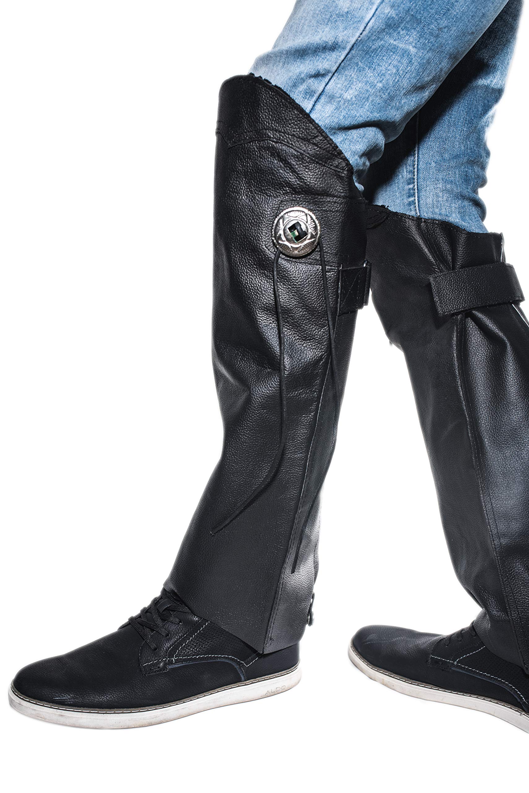 Leather Leg Cover Half Chaps Zipper & Velcro Short Gaiter Stay Up