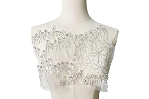 Liveish White Rhinestone Applique, Deluxe Beaded Applique for Wedding Gowns, Dresses, Stage Gowns, Costumes Neckline DIY Decoration Embroidery Sequin Applique (Styles-6)