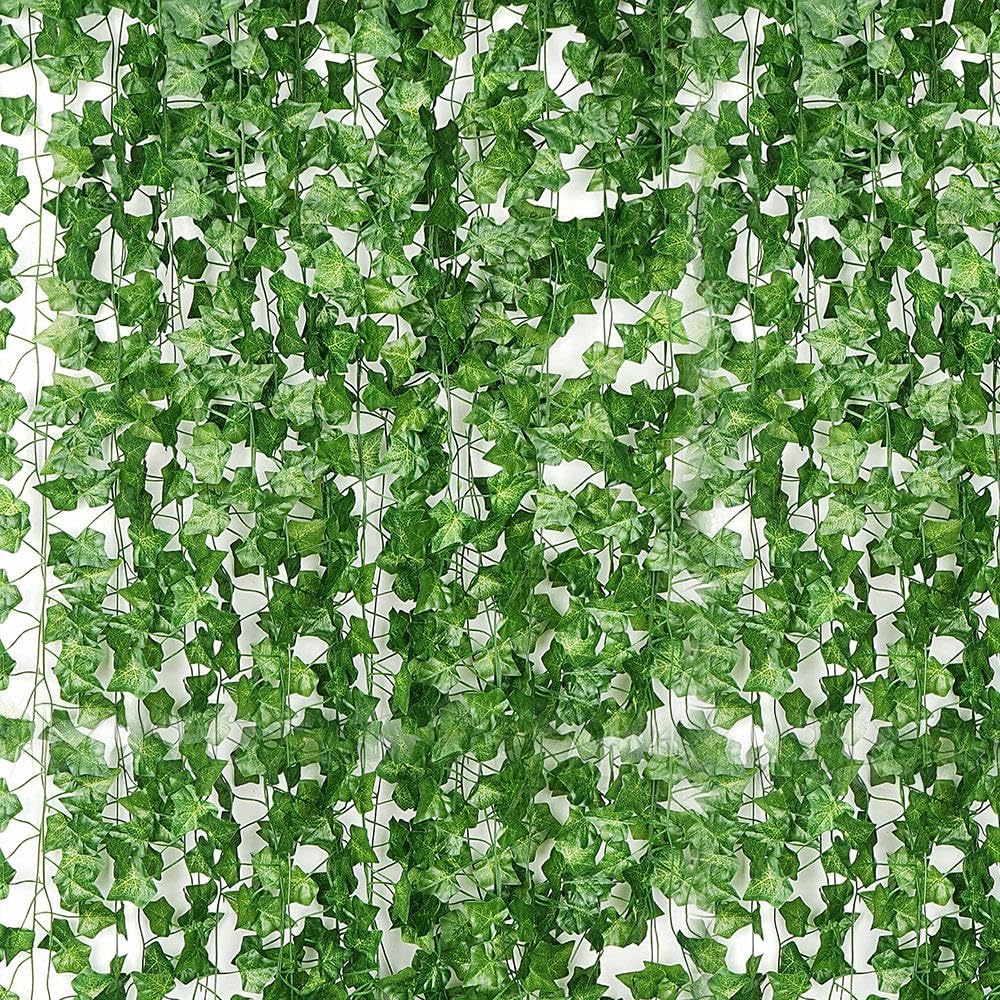Photo 1 of 24 Pack 172 FT Artificial Ivy Garland Greenery Outdoor Faux Plants Leaf Garland Fake Vines for Bedroom Aesthetic Home Garden Office Wedding Wall Decor
