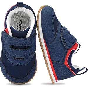 STQ KIDS Wide Toe Box Boys Girls Shoes for School Outdoor Walking | Hook and Loops Sneakers | Lightweight, Non Slip, Cushione