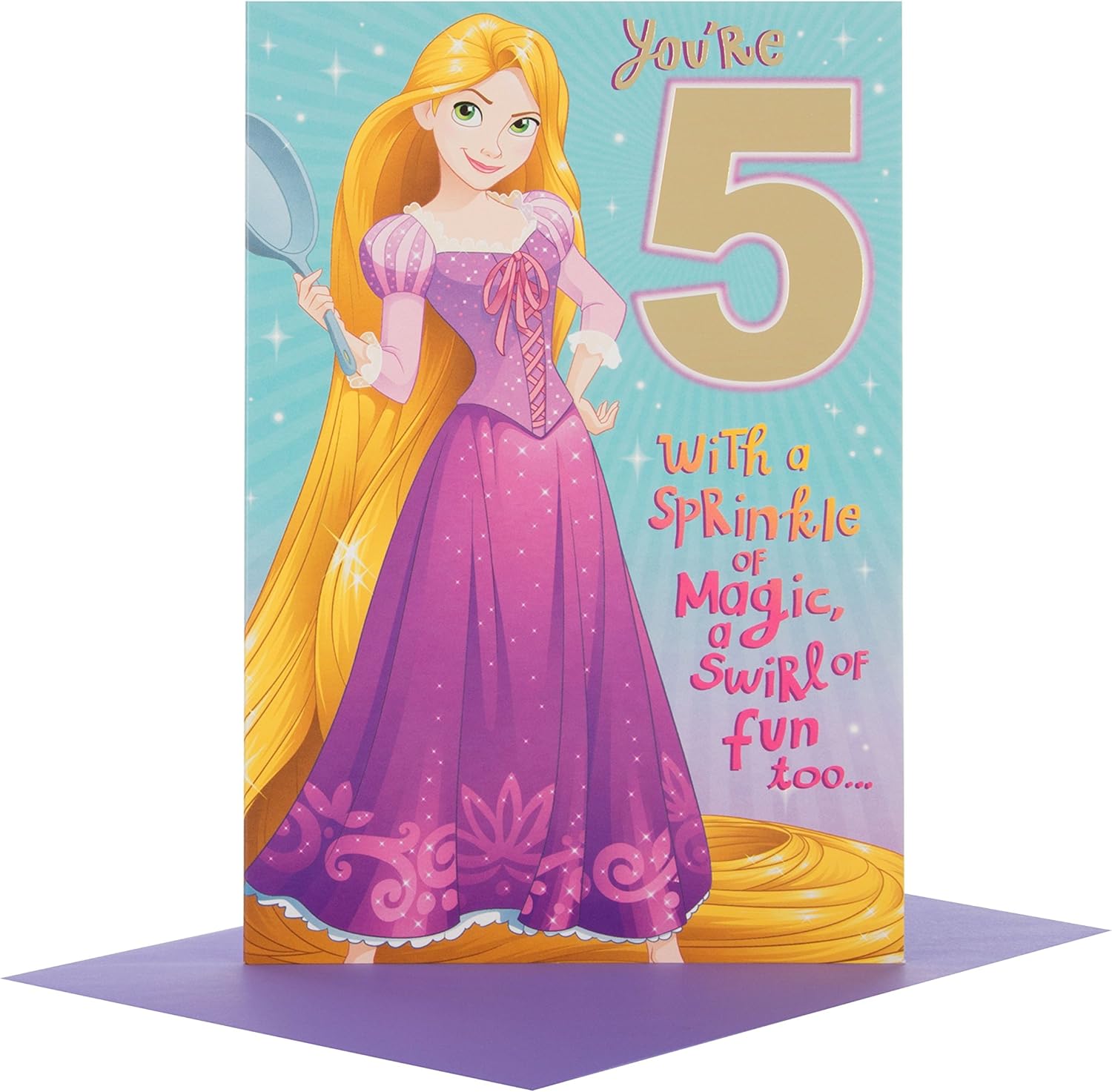 Hallmark 5th Birthday Card, Disney Tangled, Rapunzel, Blue, Purple, Pastel Or Metallic, Pack of 1 - Image 4
