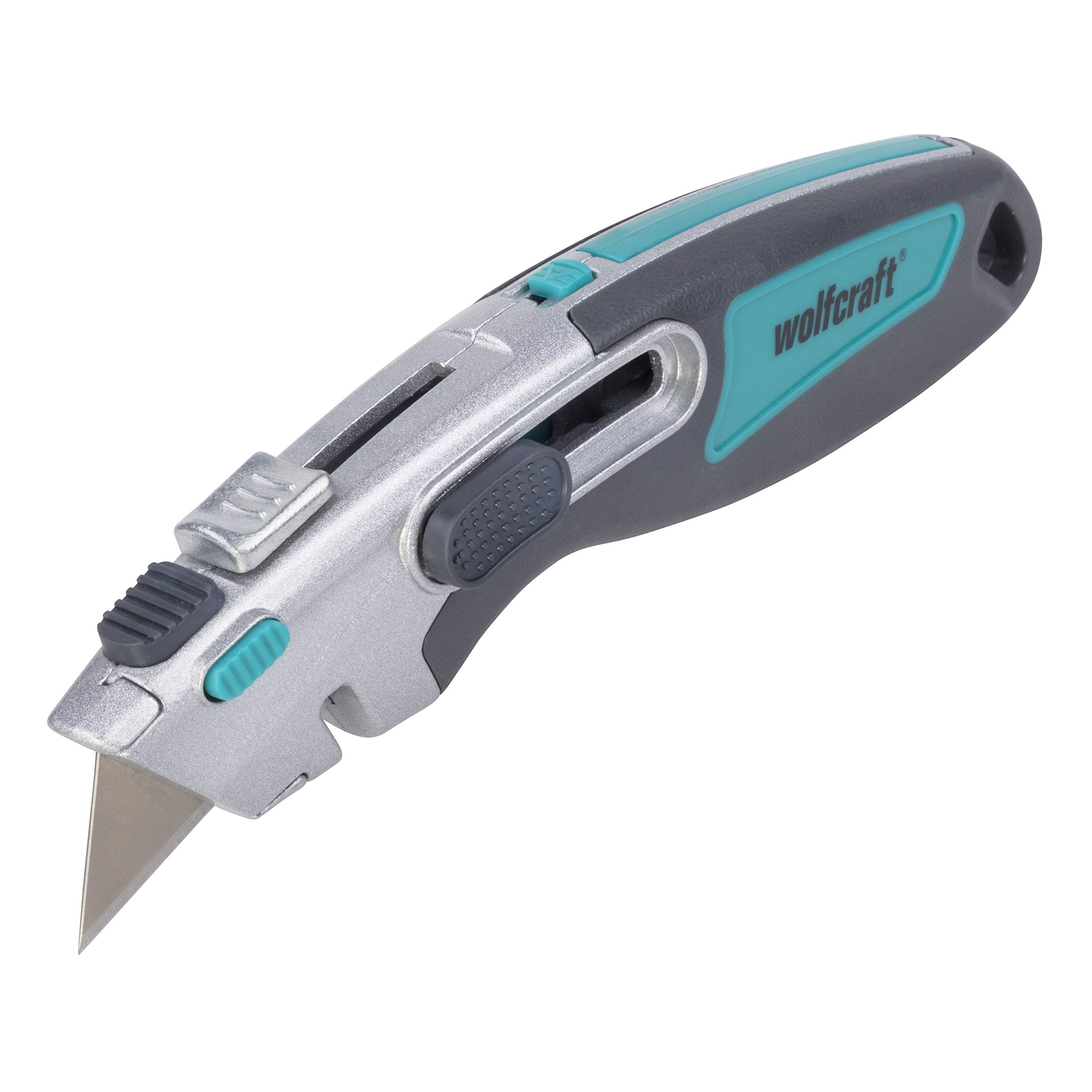 wolfcraft Professional Dual Safety Knife with Trapezium Blade I 4106000 I for Safe Cutting of Solid Materials