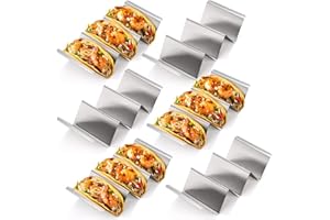 Bekith Stainless Steel Taco Holder Stand 6 Pack, Taco Holder Stand Tray with Handles, Up to 3 Tacos Each Keeping Shells Uprig