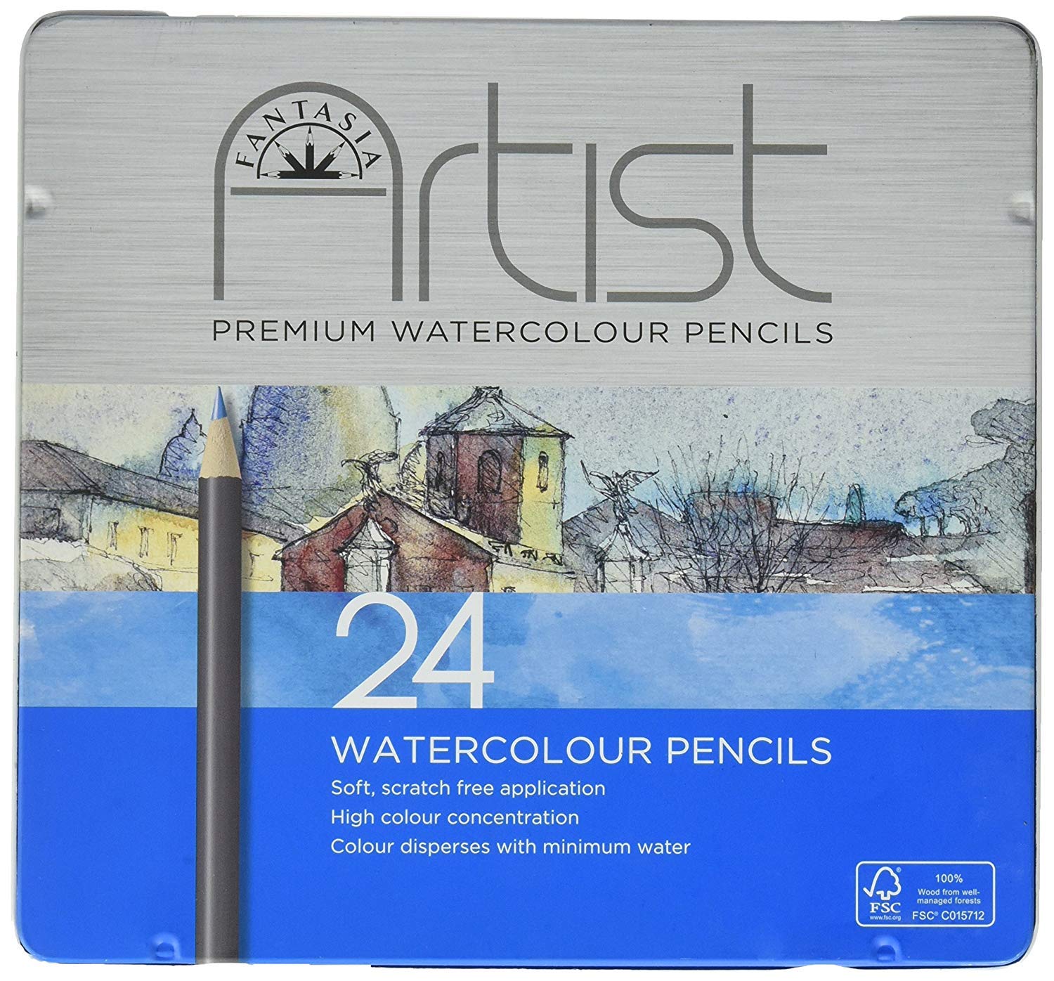 Pro-Art Fantasia Premium Watercolor Pencil Set 24pc, Other, Multicoloured, 1.27 x 20.32 x 19.05 cm