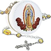 SUTANALE 8mm Glass Pearl Catholic Rosary Necklace for Women - Our Lady of Guadalupe & Crucifix, Holy Beads with Prayer Box, Baptism & First Communion Jewelry Gift (La Rosa de Guadalupe)