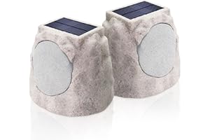 Postlucky Rock Speakers Outdoor Waterproof Solar-Powered Bluetooth Wireless Outdoor Rock Speaker Rechargeable Battery with TWS Pair Function& RGB Colors Outdoor Bluetooth Speaker for All Seasons -Two