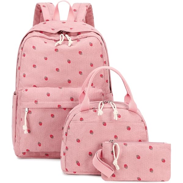 French Bulldog Print Backpack Set 3-Piece - 17" School Bag, Lunch Bag & Pen Case (Cherry Blossom)