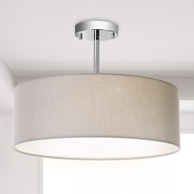 Deckenleuchte, Semi-Flush Mount moderner Stoff Pendelleuchte Schatten