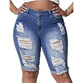 Gocolloa Womens Plus Size Jean Shorts High Waisted Stretchy Midi Bermuda Denim Shorts