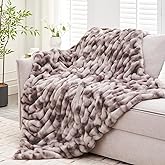 VFROO Ultra Soft Luxury Faux Fur Throw Blanket for Couch, Fuzzy Fluffy Plush Warm Cozy Ruched Blanket for Sofa Bedroom Living Room, Elegant Gift Idea for Women (50"x60",Tie-dye Taupe)