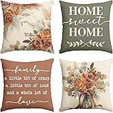 AVOIN colorlife Home Sweet Home Terracotta Sage Throw Pillow Covers, 16 x 16 Inch Seasonal Fall Eucalyptus Floral Motto Cushion Case for Sofa Couch Set of 4