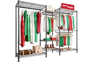 Raybee Clothes Rack Heavy Duty Clothing Racks for Hanging 725LBS Capacity Metal Wire Garment Freestanding Portable Sturdy 77" H x 70.5" W x 13.8" D