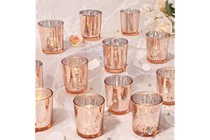 UPBUD Votive Candle Holders Set of 24, Speckled Mercury Rose Gold Candle Holders for Wedding Centerpiece Table Decorations, Tealight Candle Holder for Party Bridal Shower Decor, Home Decor