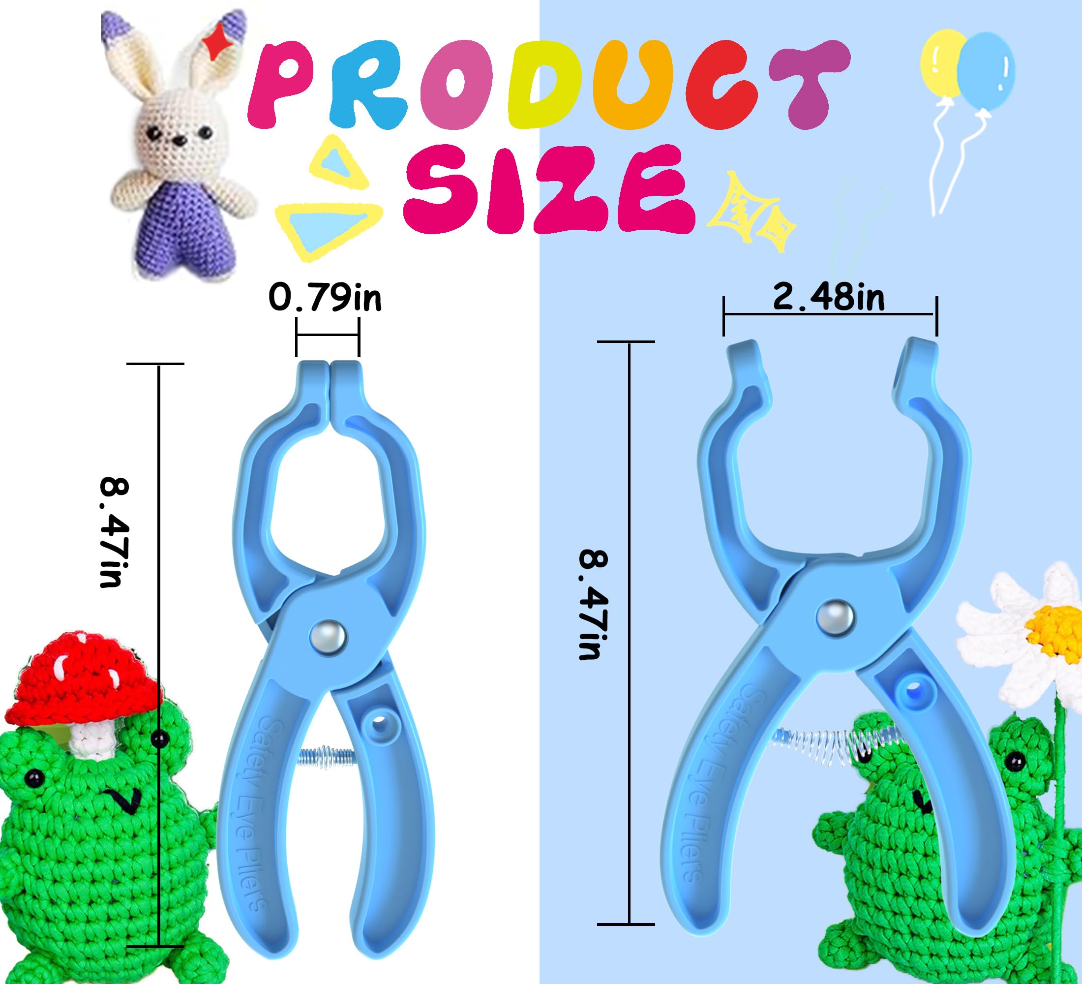 GEOCCI Safety Eye Tool with 160 pcs Amigurumi Eyes and 10-30mm Safety Eye Sizer Tool（Blue）