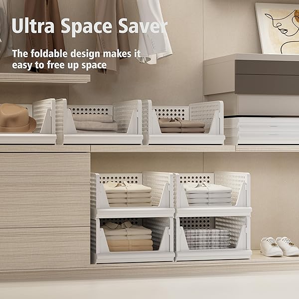 PROAREA 5 PACK STACKABLE PLASTIC STORAGE BASKET CLOSET ORGANIZER BIN FOLDABLE CLOTHES ORGANIZER STORAGE DRAWER SHELF CONTAINER FOR LIVING ROOM BATHROOM KITCHEN OFFICE (4L+1S)