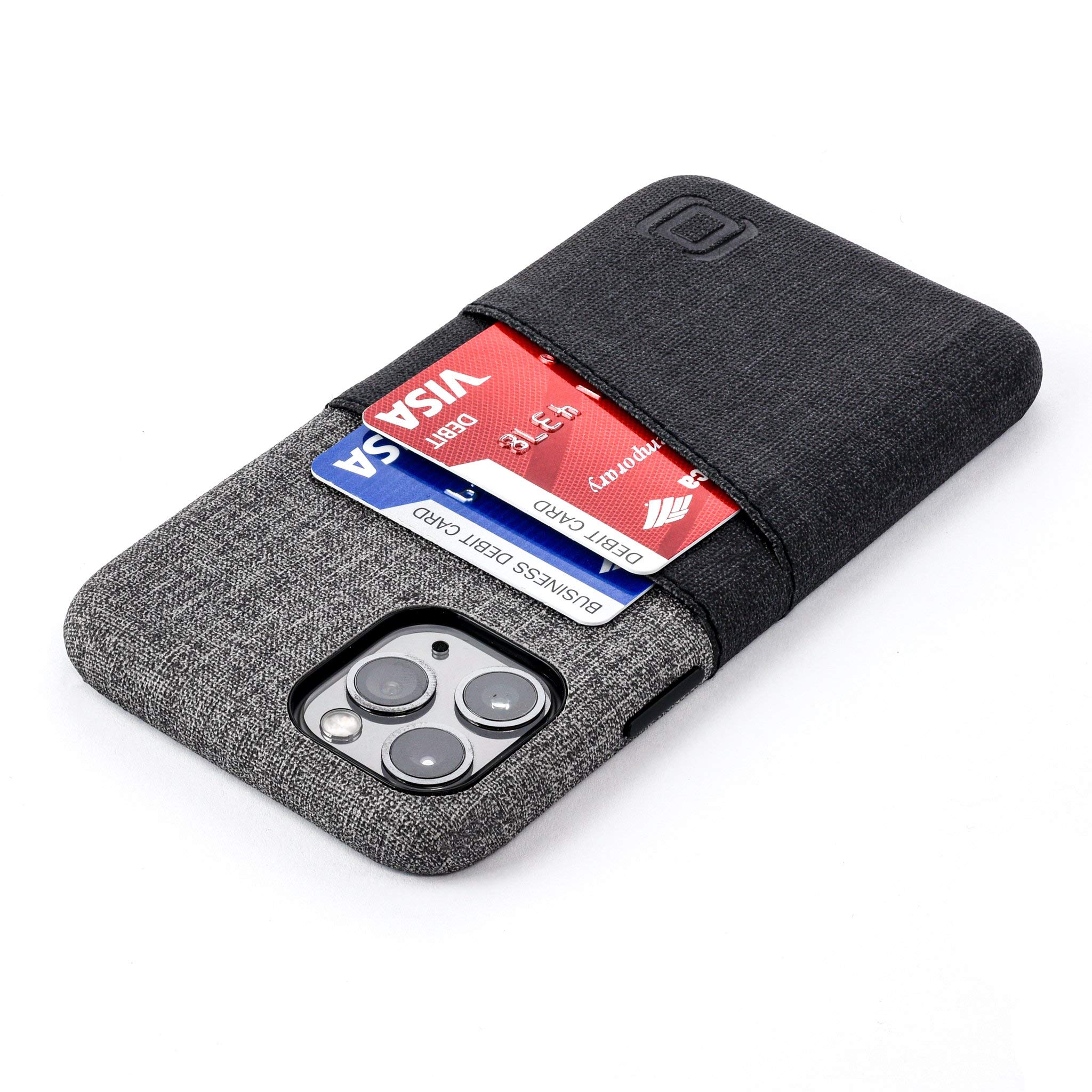 Dockem Wallet Case for iPhone 11 Pro: Built-in Metal Plate for Magnetic Mounting & 2 Card Holders (5.8" Luxe M2 Synthetic Leather, Black & Grey)