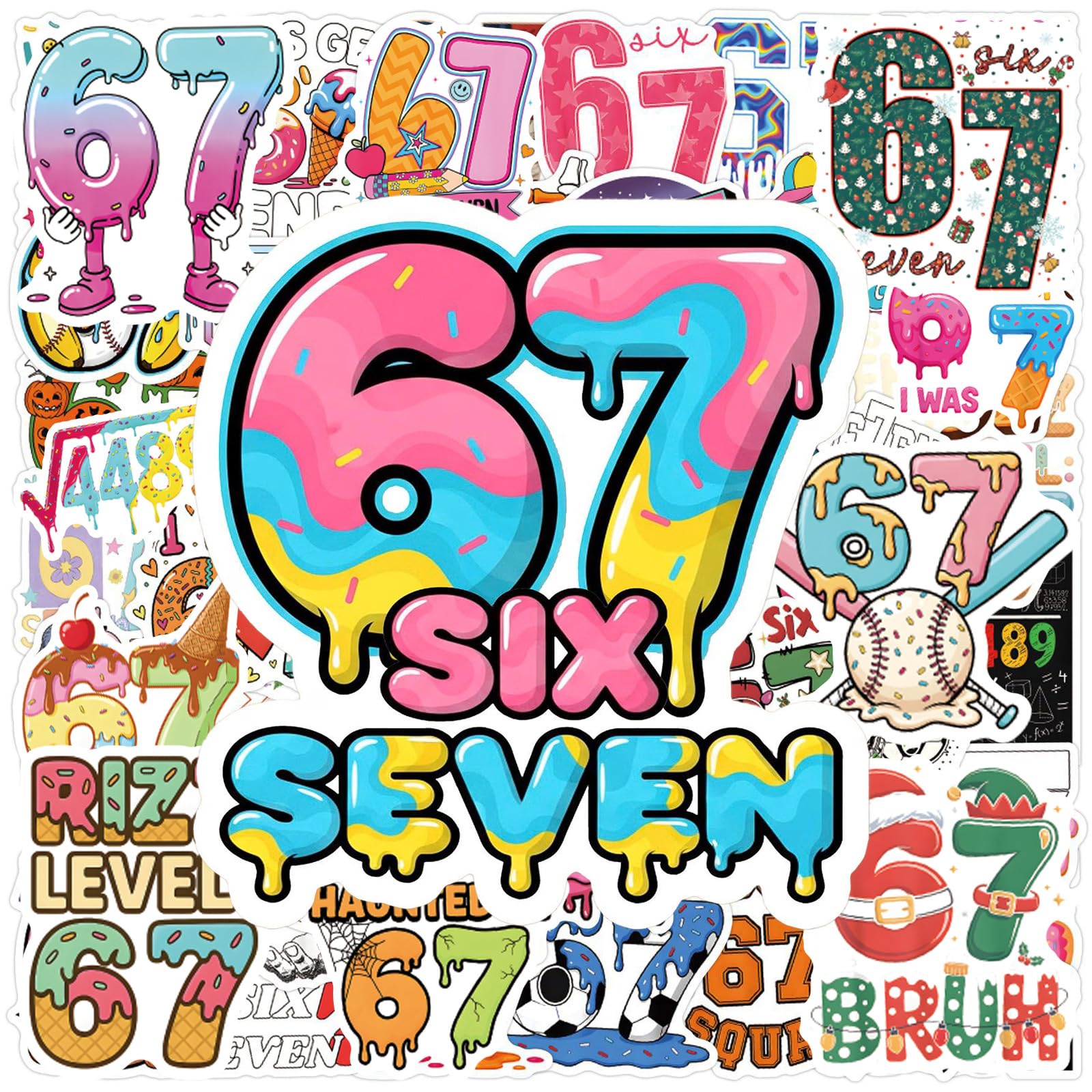 Photo 1 of 100 Pcs Six Seven Number Stickers, Funny 6 7 Meme Stickers, Waterproof Vinyl Sticker for Laptop, Water Bottles, Phone, Luggage, Fun Meme Gift for Teens Adults