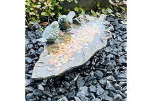 BRILLIANT PROSPECT Outdoor Garden Bird Bath Sculpture, Polyresin on Leaf Bird Feeder, Garden Patio Deck Ground Gifts for The Family