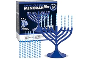 ZION JUDAICA LTD Zion Judaica 5.25" Mini Menorah with Hanukkah Candle Set - Dark Royal Blue with 44 Blue White Mini Chanukah Candles Small Minorah Hanukkah Decoration or Gift