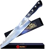 KUMA Professional Damascus Steel Knife – 8 inch Chef Knife with Hardened Japanese Carbon Steel - Stain & Corrosion Resistant Blade - Balanced Ergonomic Handle & Sheath – Safe, Easy Meal Prep