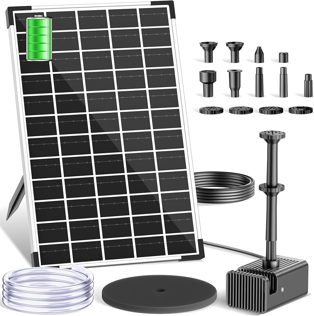 Biling 12W Solar Fountain with Battery Backup 300L/H 10 Nozzles