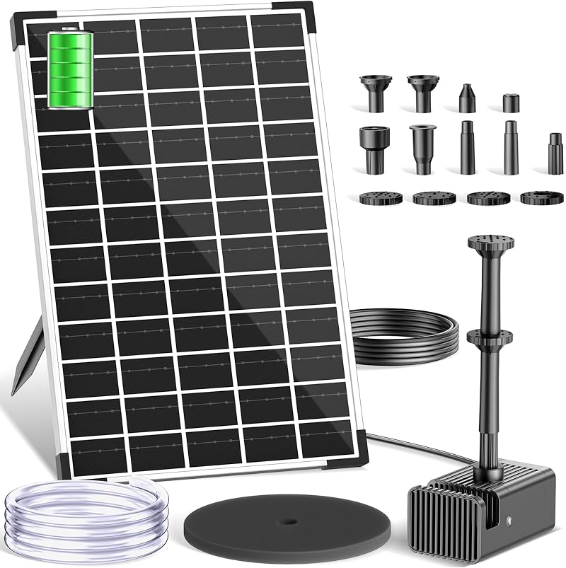 Biling 12W Solar Fountain with Battery Backup 300L/H 10 Nozzles