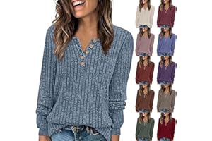 GUMIPY Knit Sweater Women V Neck Button Up Sweaters Jumpers Trendy Tunic Long Sleeve Pullover Tops Comfy Winter Clothes