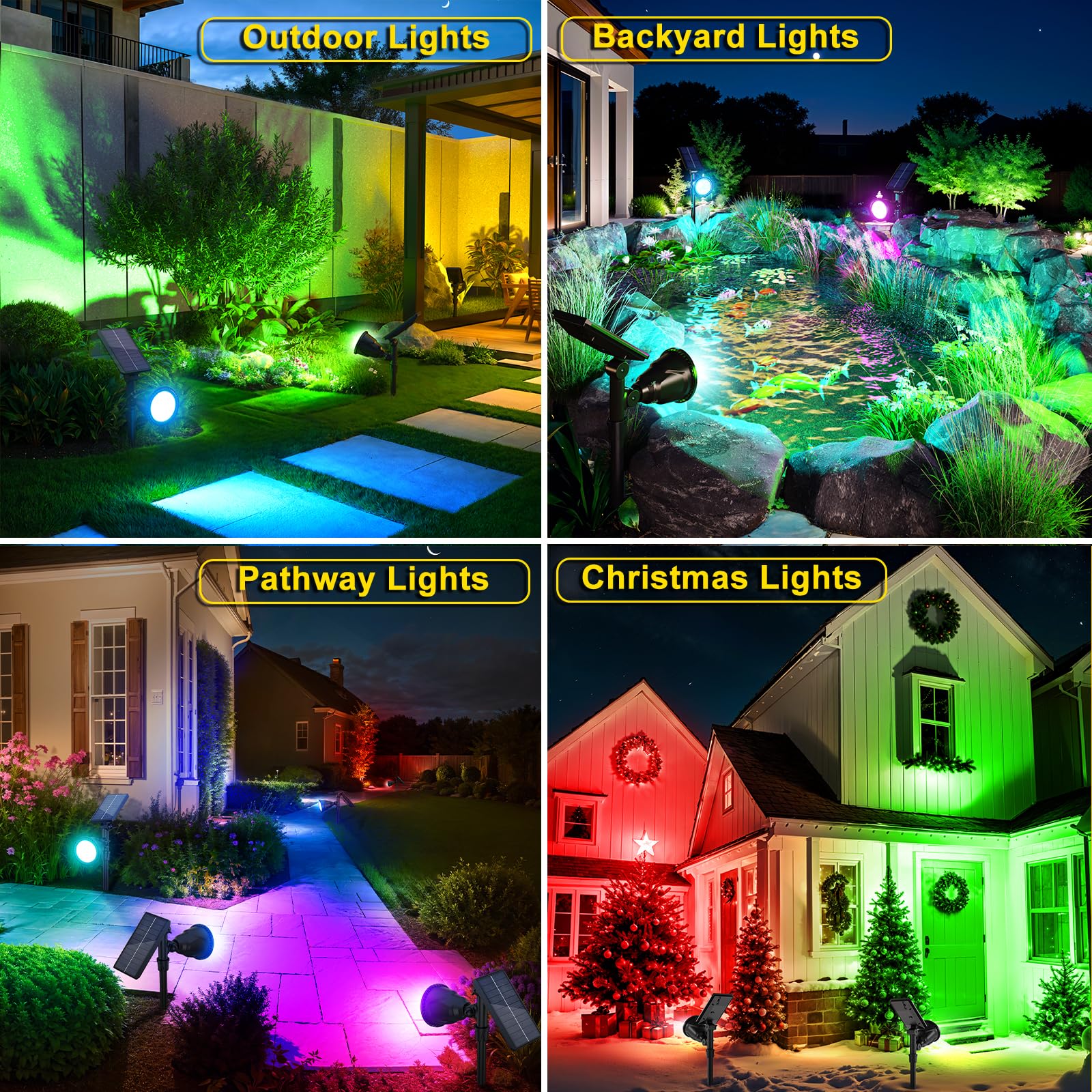 ROSHWEY Solar Outdoor Lights Waterproof, 9 Lighting Modes Halloween Christmas Solar Garden Light Colored Landscape Spotlights Spot Lights Outdoor Lighting for Backyard House Yard Pool Patio- 4 Pack