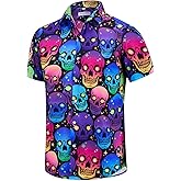J&DHUASHA Mens Halloween Shirt Fun Pumpkins Short Sleeve Button Down Hawaiian Dress Shirts