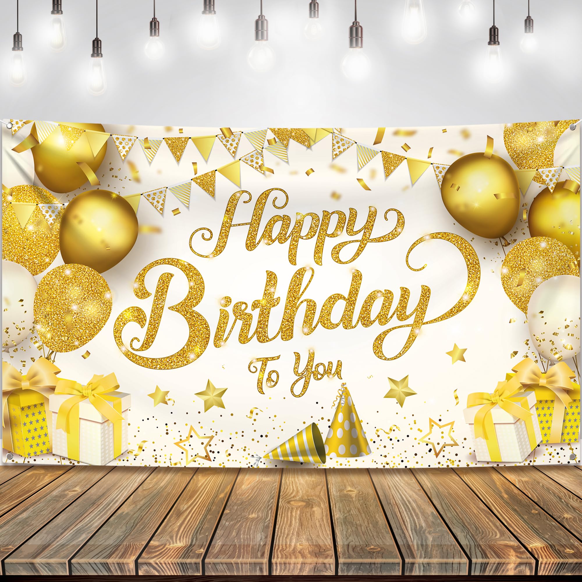 Photo 1 of KatchOn, Gold Happy Birthday Banner - XtraLarge 72x44 Inch | Birthday Decorations for Women, Men, Boys and Girls | Hbd Banner Backdrop Gold and White Party Decoration