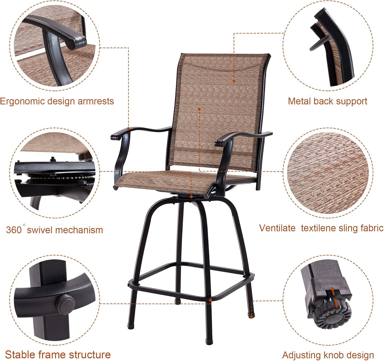 Outdoor Swivel Bar Stools All-Weather Counter Height Tall Patio Chair, 2 Pack for Garden Backyard: Furniture & Decor