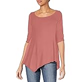Star Vixen womens Star Vixen Women's Petite Hanky Hem Top, Elbow Sleeve With Cinch Detail Blouse, Mauve, Medium Petite US